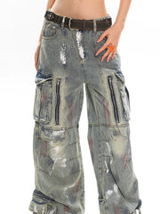 【25s May.】Washed Graffiti Pocket Denim Trousers