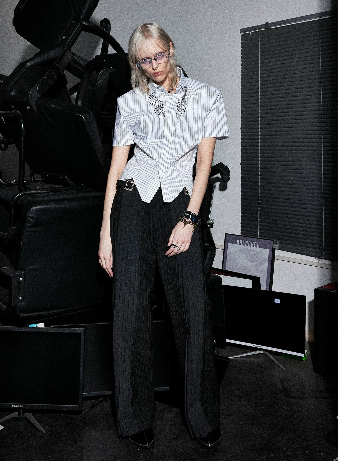 Structured Stand Collar Asymmetric Shirt