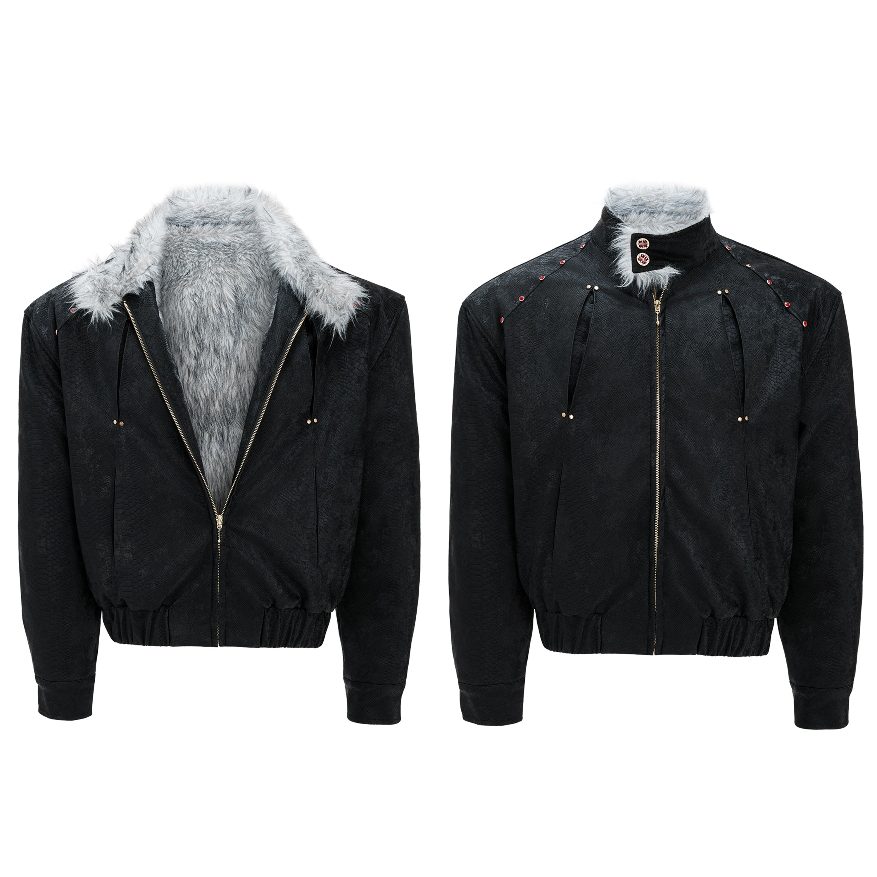 【25s Nov.】"Snowy Silver Fox" Plush Leather Jacket (No Hood)