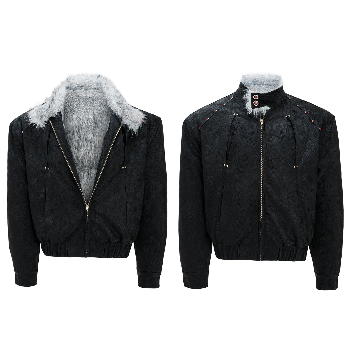 【25s Nov.】"Snowy Silver Fox" Plush Leather Jacket (No Hood)