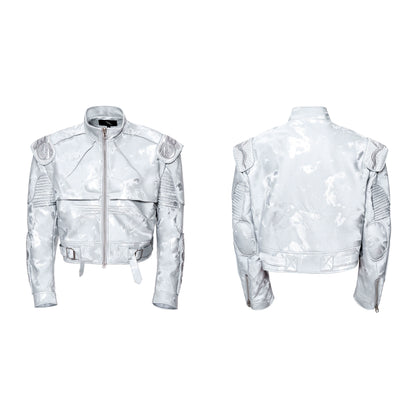 【25s Nov.】Pioneer Silver Motorcycle Leather Jacket
