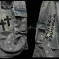 【25s Aug.】Distressed Patchwork Wide-Leg Jeans in Dark Aesthetic
