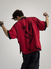 【25s Apr.】Black & Red Distressed Cotton Layered T-Shirt