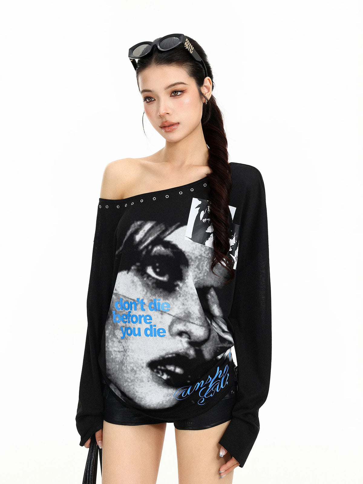 Off-Shoulder Portrait Print Top