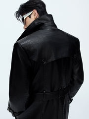 【25s Sep.】Deconstructed Crocodile-effect Metal Buttons Leather Coat