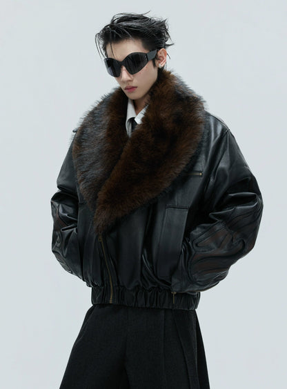 【25s Nov.】Distressed Embossed Detachable Fur Collar Thickened Cotton Coat