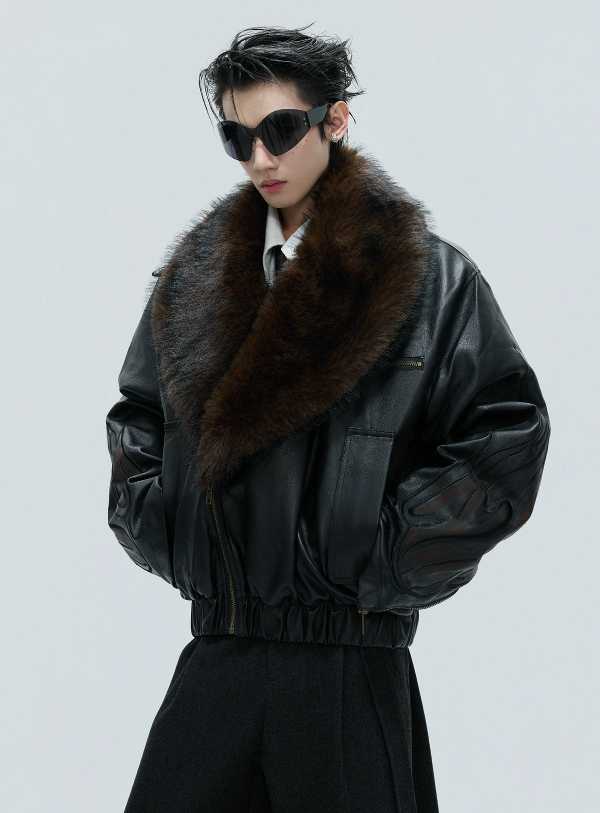 【25s Nov.】Distressed Embossed Detachable Fur Collar Thickened Cotton Coat