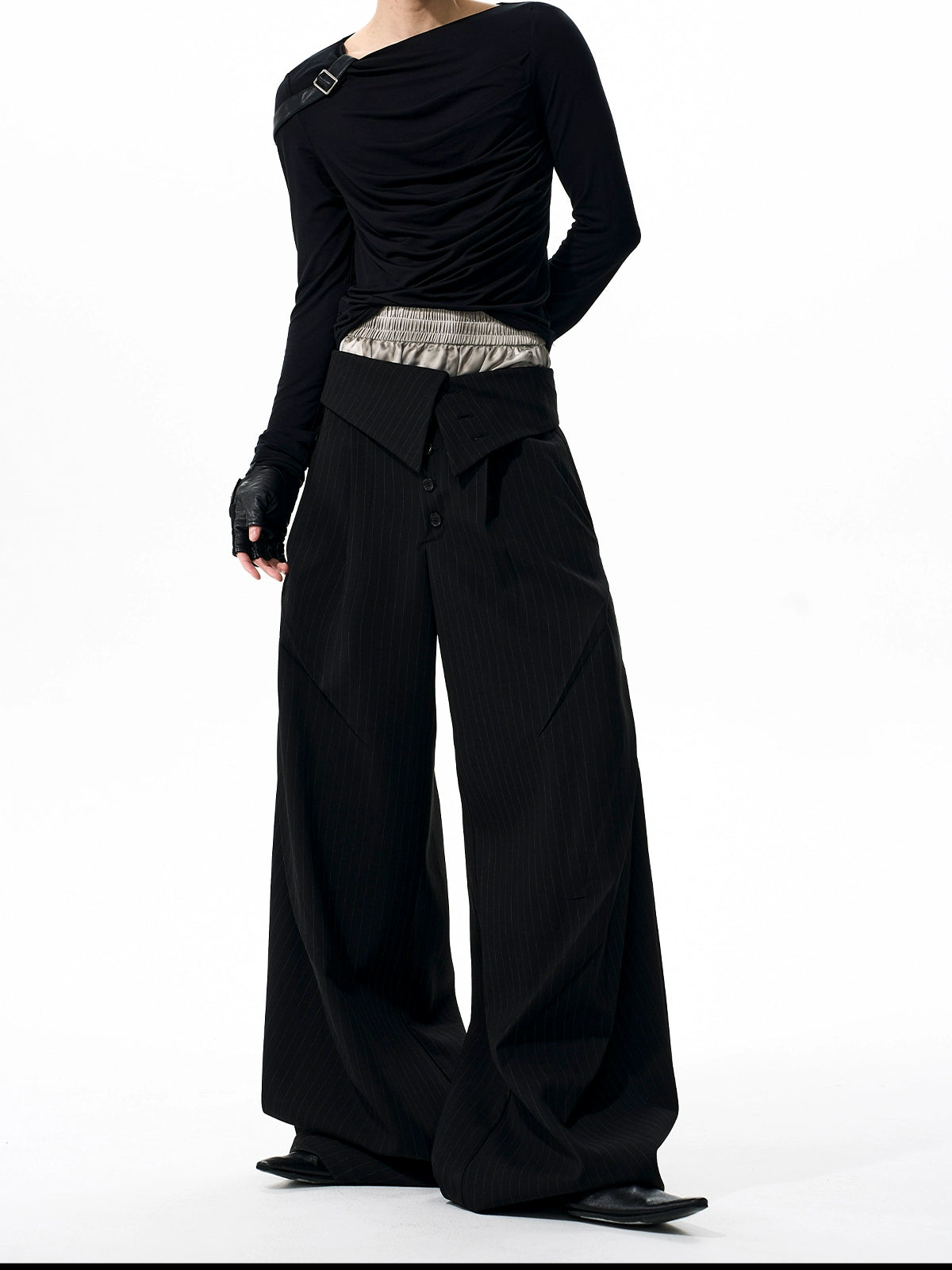 【25s Oct.】Foldable Waistband Vertical Striped Trousers