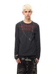 Gothic Letter Striped Long Sleeve Tee