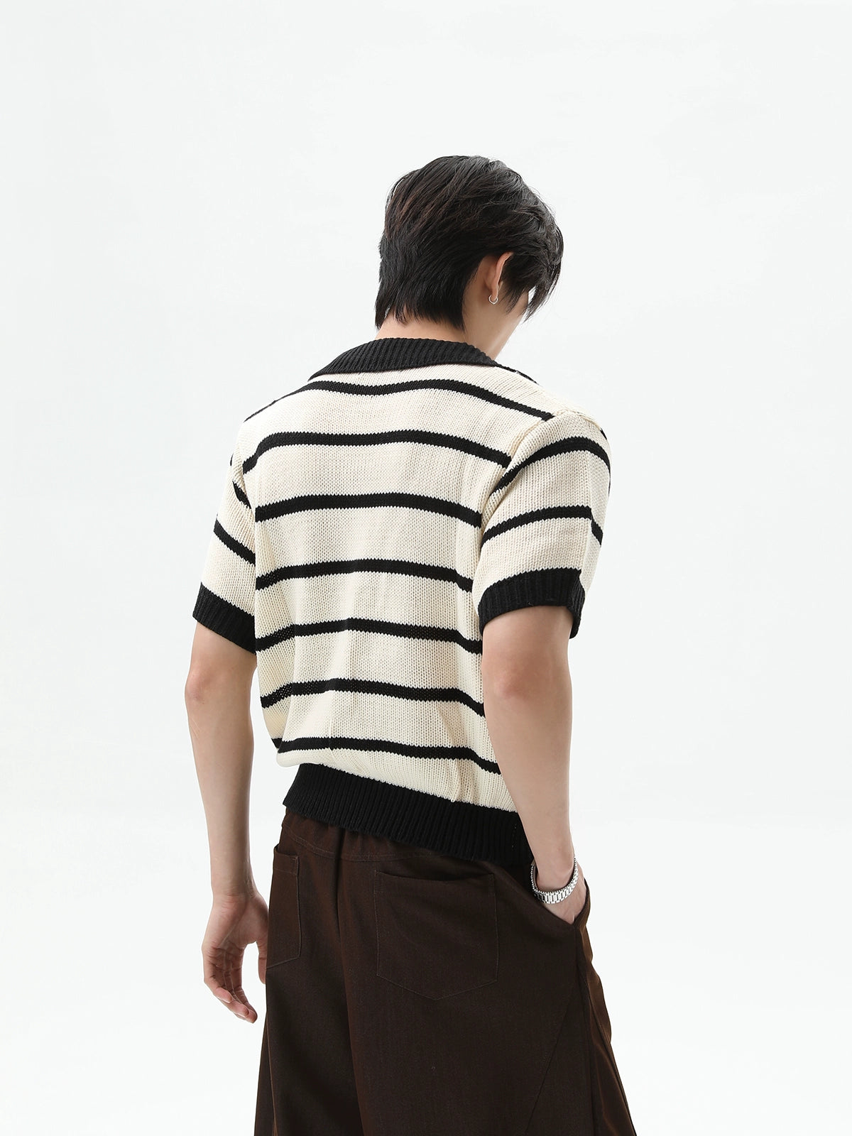 【25s Aug.】Striped Colorblock V-Neck Knit Tee
