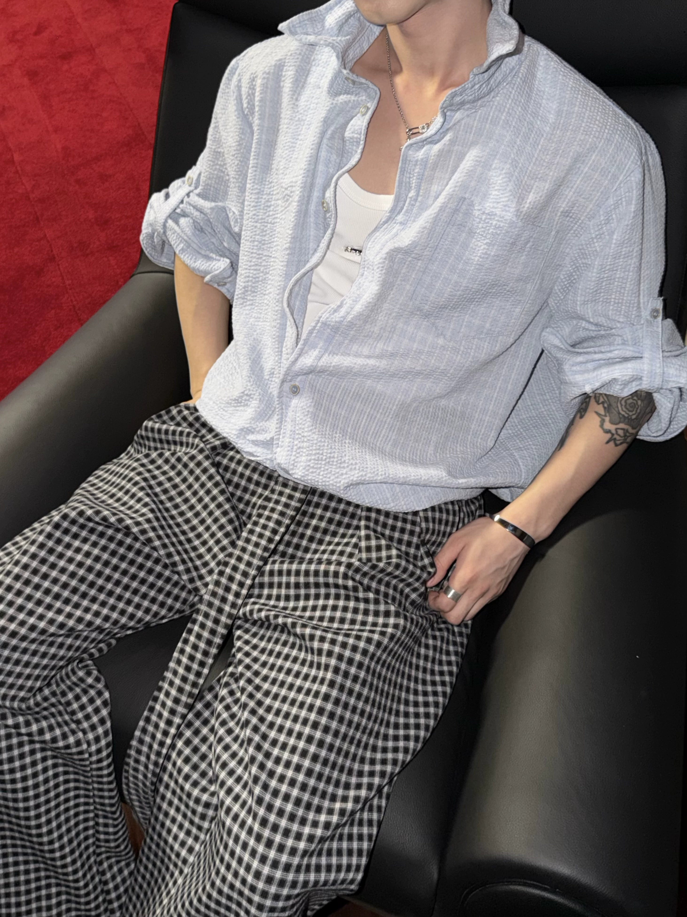 Textured Plaid Drawstring Shirt Jacket