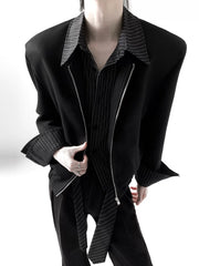 Striped Layered Padded Shoulder Jacket