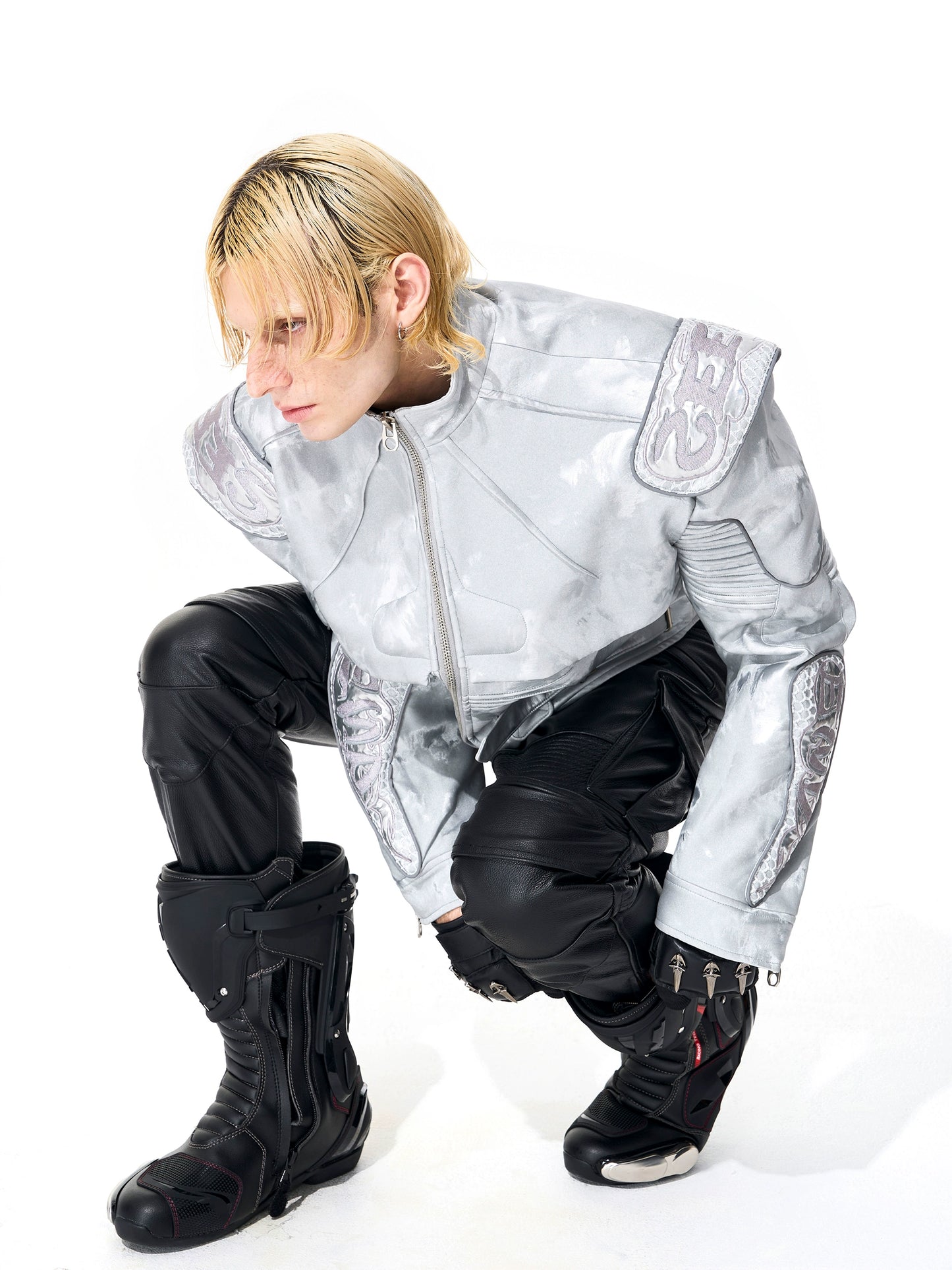 【25s Nov.】Pioneer Silver Motorcycle Leather Jacket
