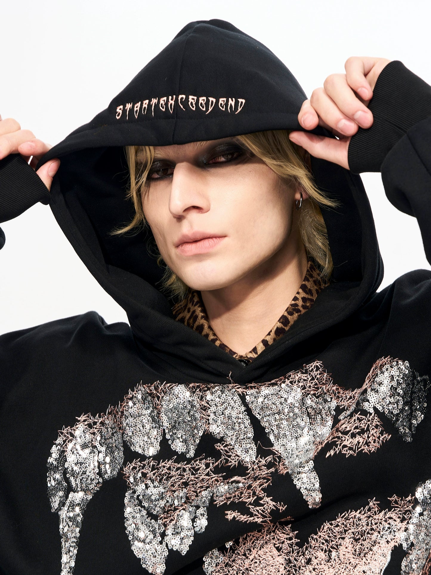 【25s Nov.】Batwing Sleeve Fang Sequined Letter Embroidered Hoodie