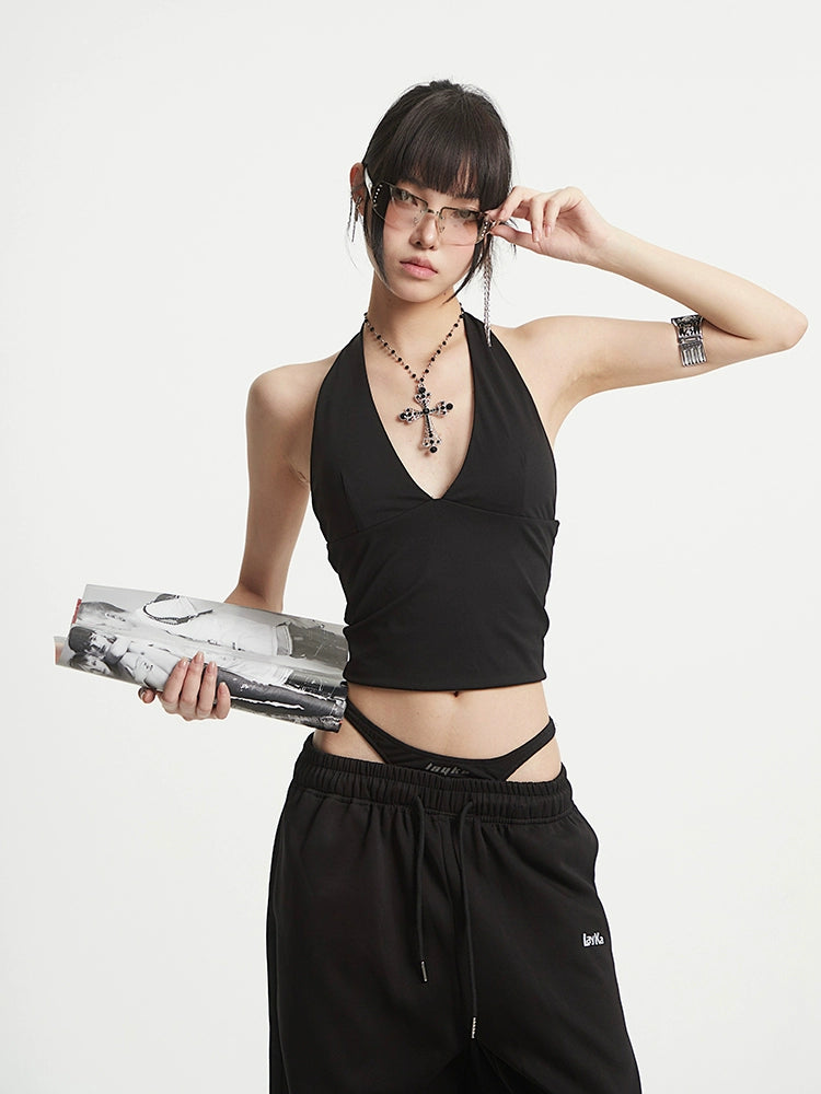 【25s Aug.】Black Backless Halter Corset Top
