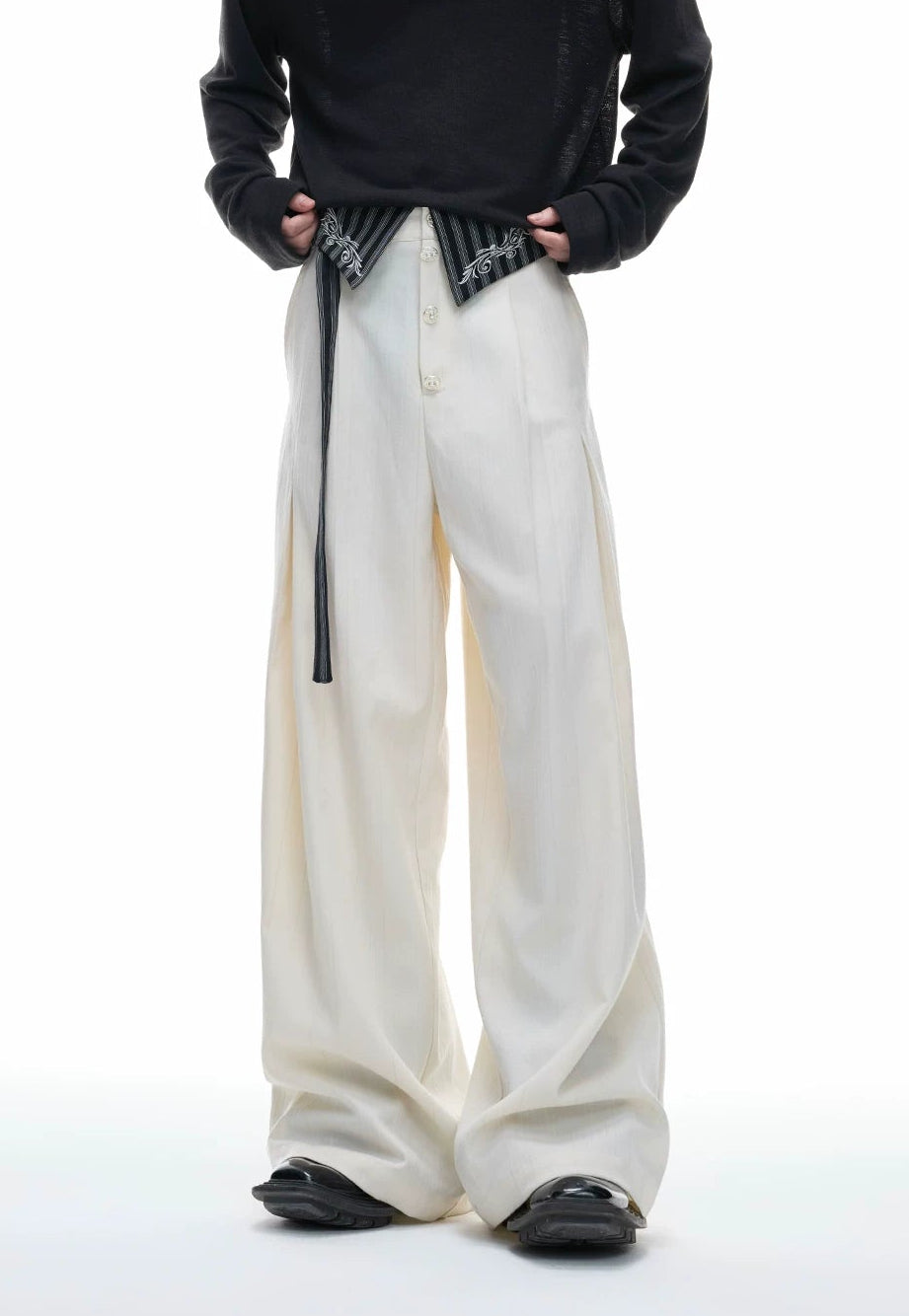 Embroidered Jacquard Wide-Leg Trousers