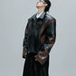 Embroidered Cropped Stand-up Collar Leather Jacket