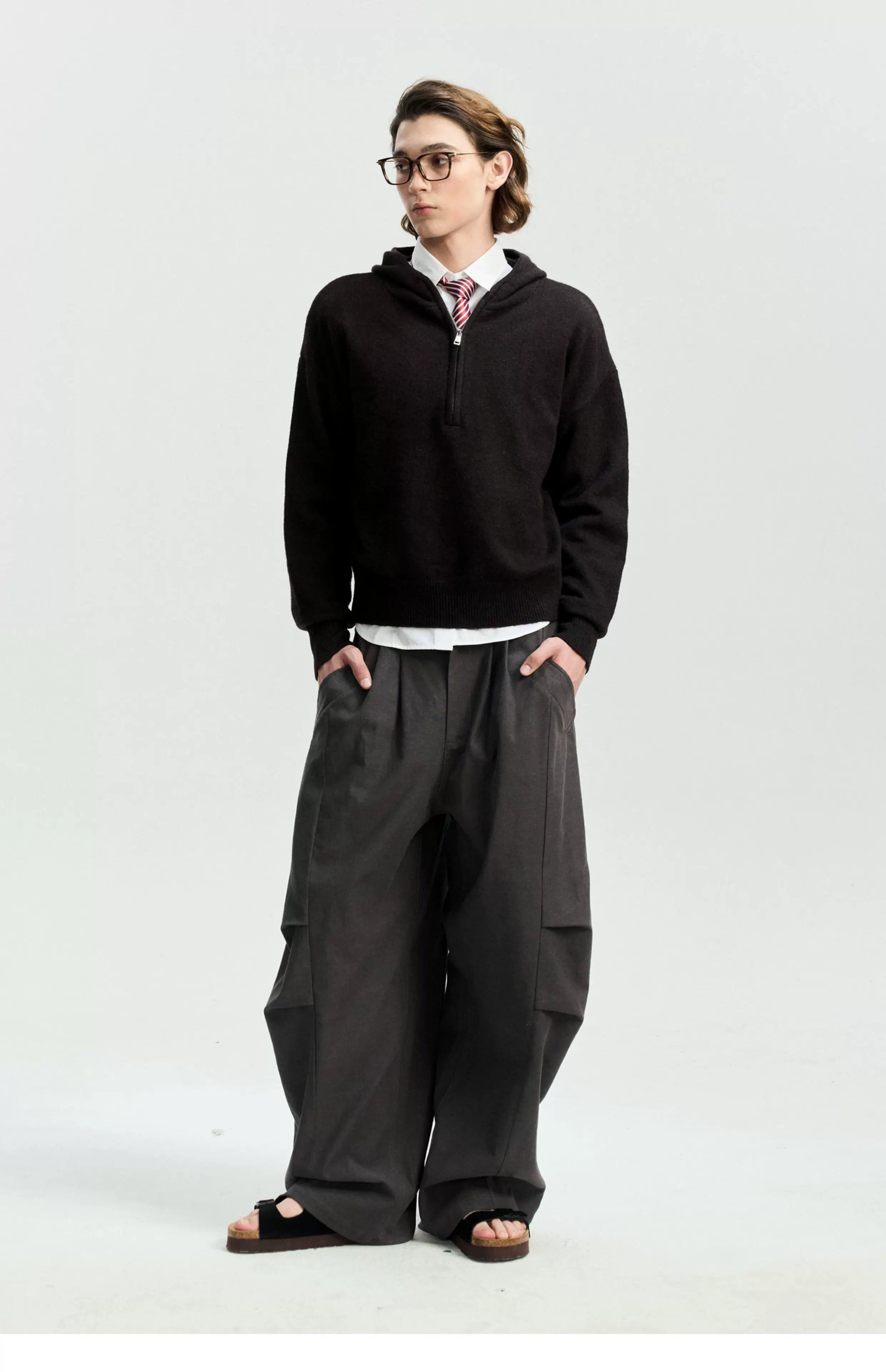 Pleated Wide-Leg Parachute Pants