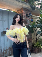 【25s Jul.】Ruffled Boned Corset Tube Top