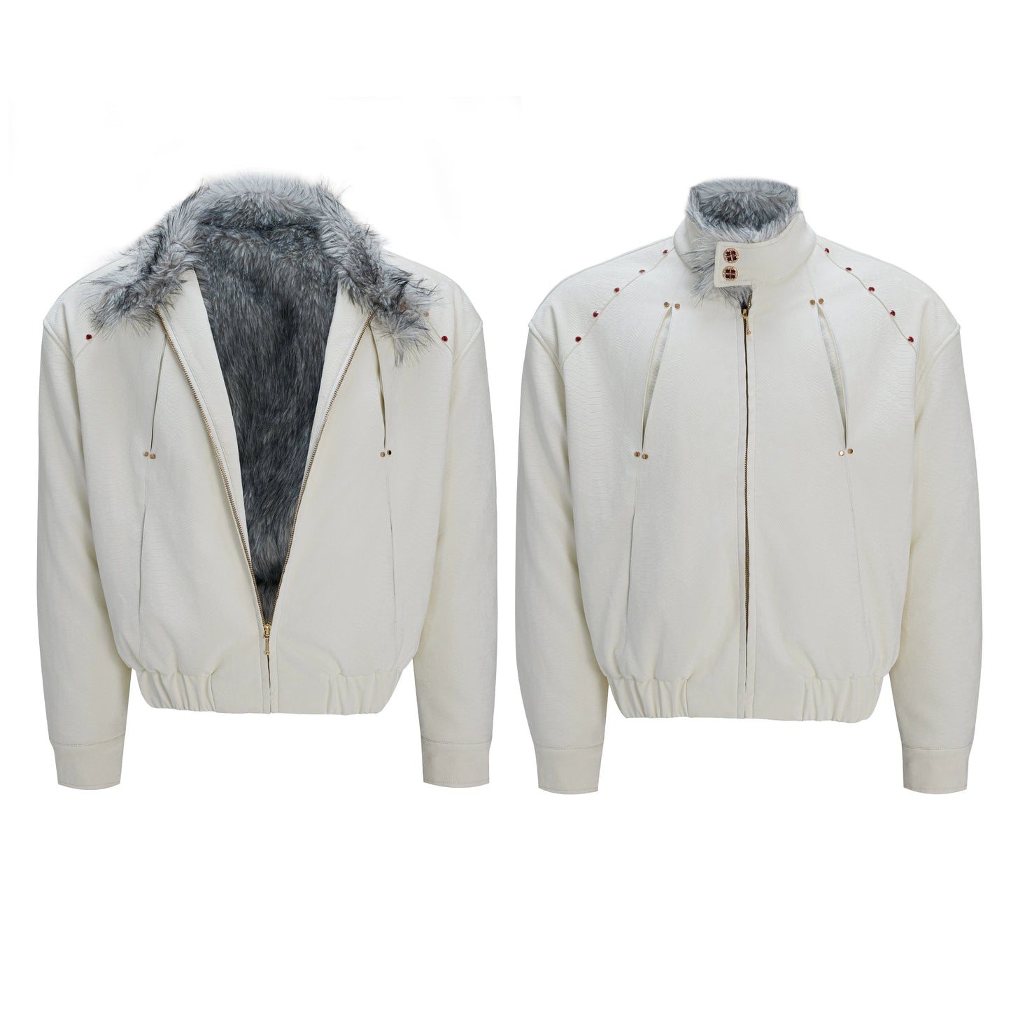【25s Nov.】"Snowy Silver Fox" Plush Leather Jacket (No Hood)