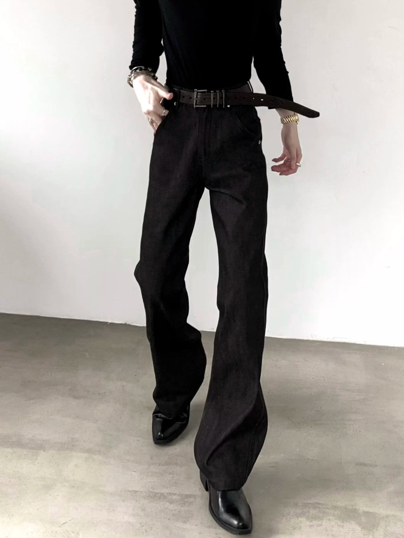Music Note Raw Denim Flared Jeans