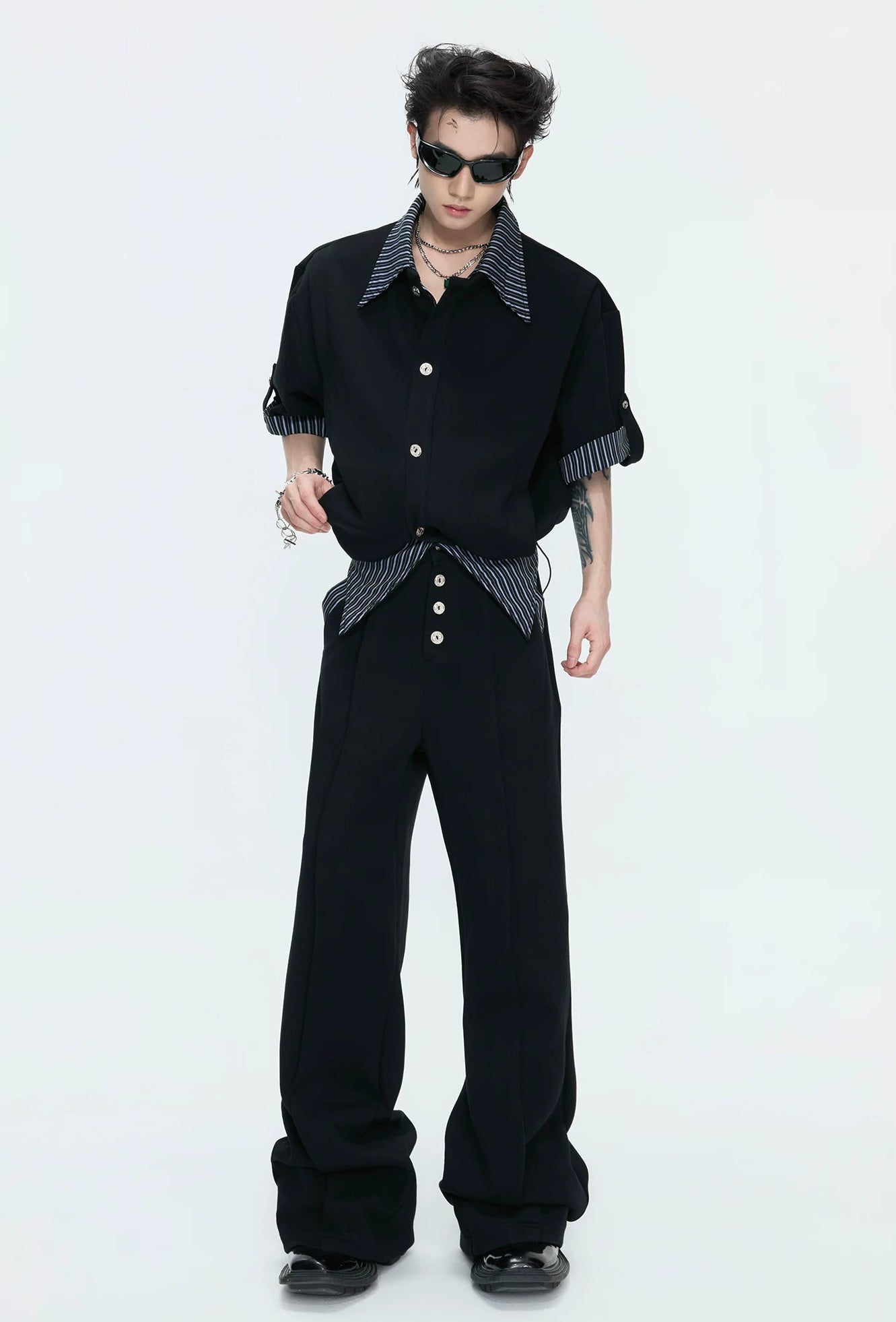【26s May】Striped Layered Cardigan Tee Set