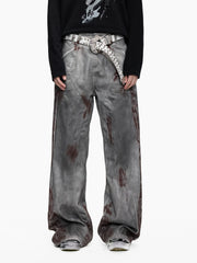 Blood Wash Distressed Flared Denim Jeans
