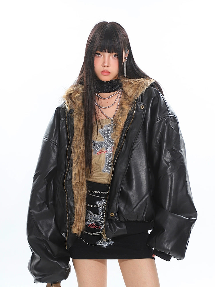 Reversible Fur Hooded Thick Leather Jacket ArtsKoreanMan