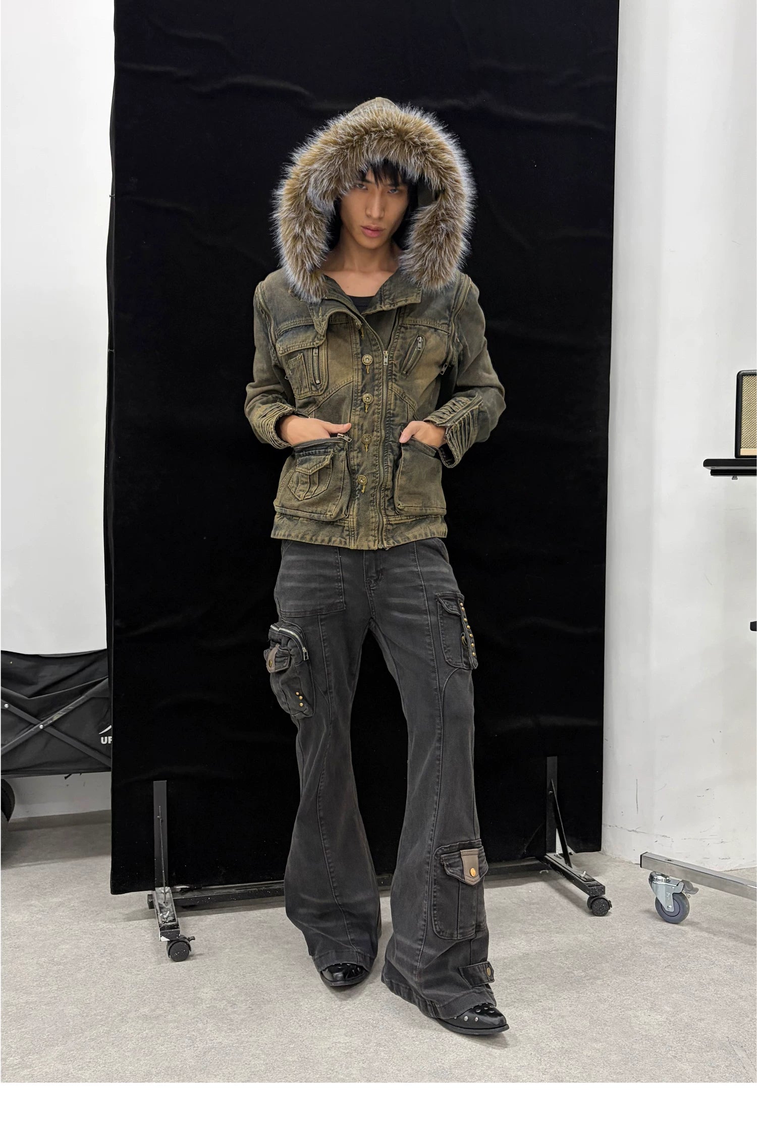 Y2K Patchwork Multi-Pocket Flared Skinny Jeans