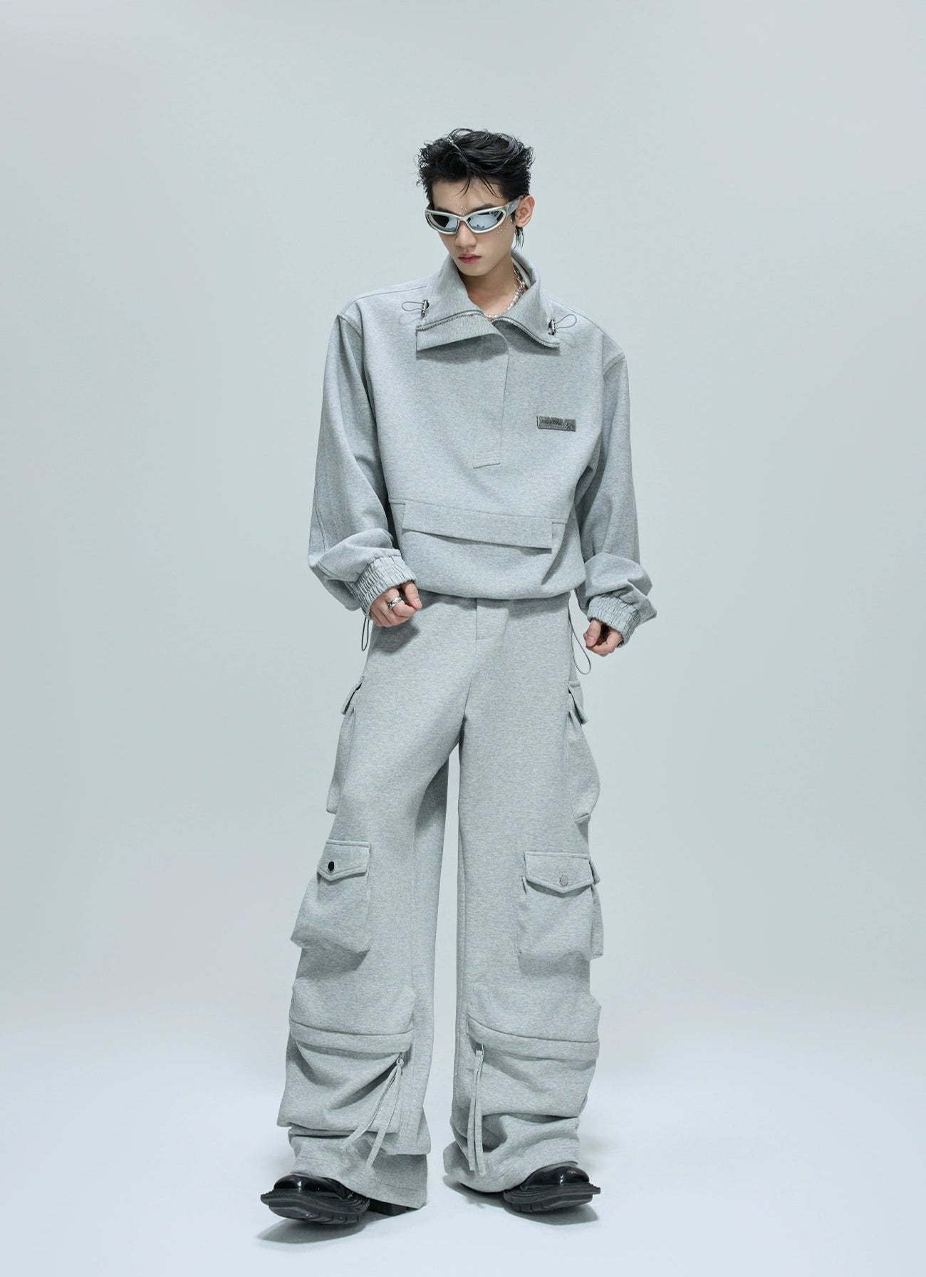 【25s Oct.】Casual Stand Collar Cropped Sweatshirt/Ribbon Pocket Pants