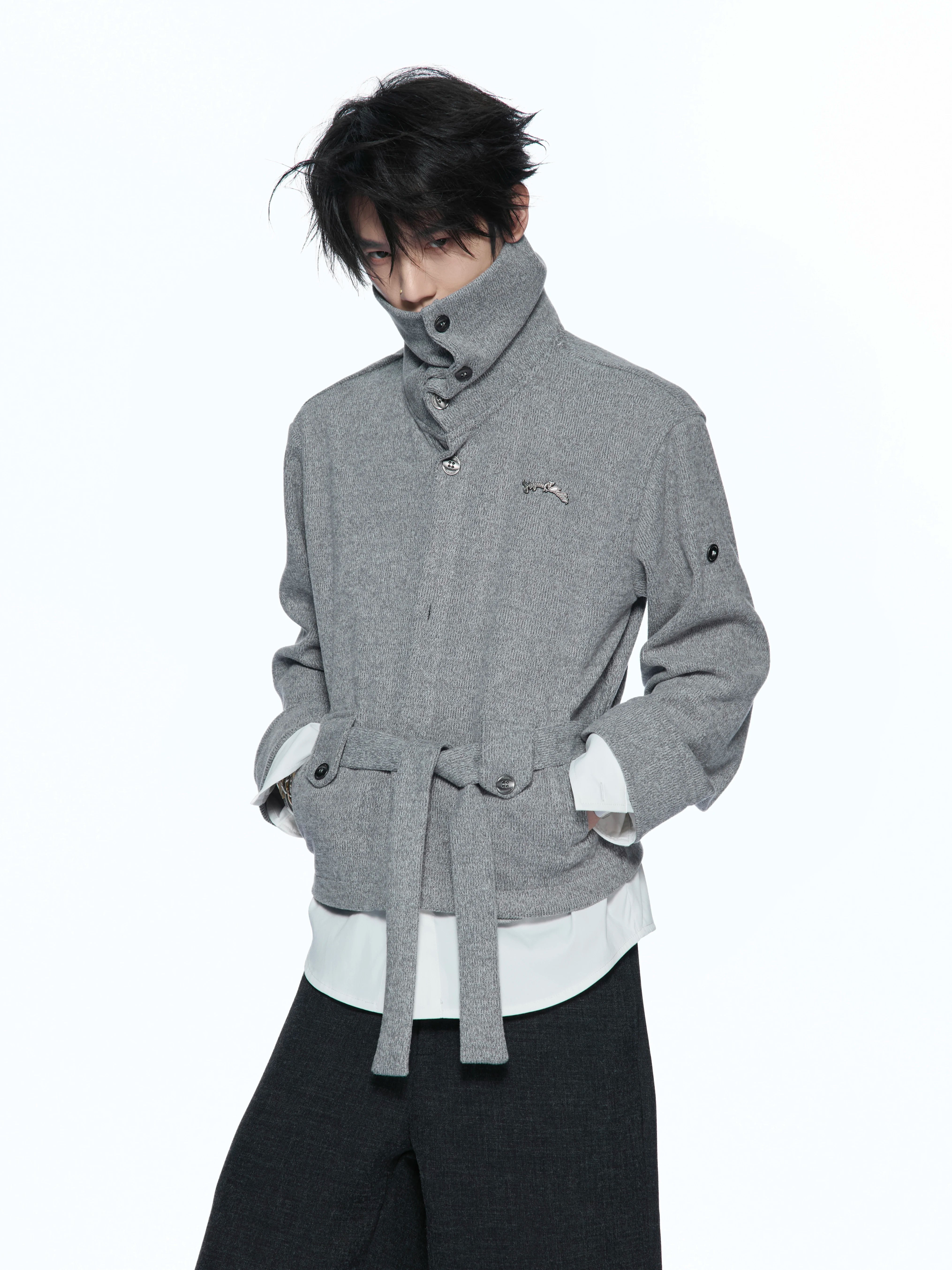 Merwev Convertible Collar Knit Cardigan
