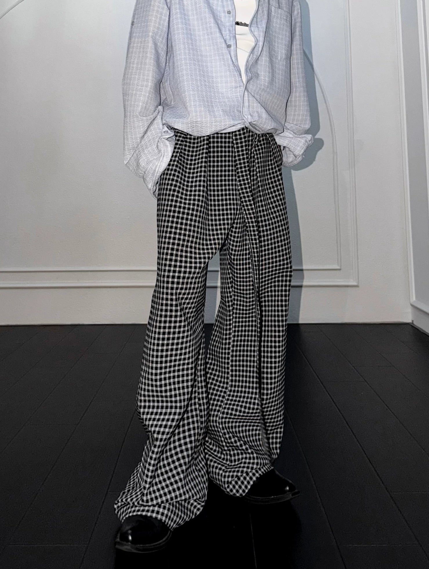 Vintage Plaid Wide-Leg Trousers