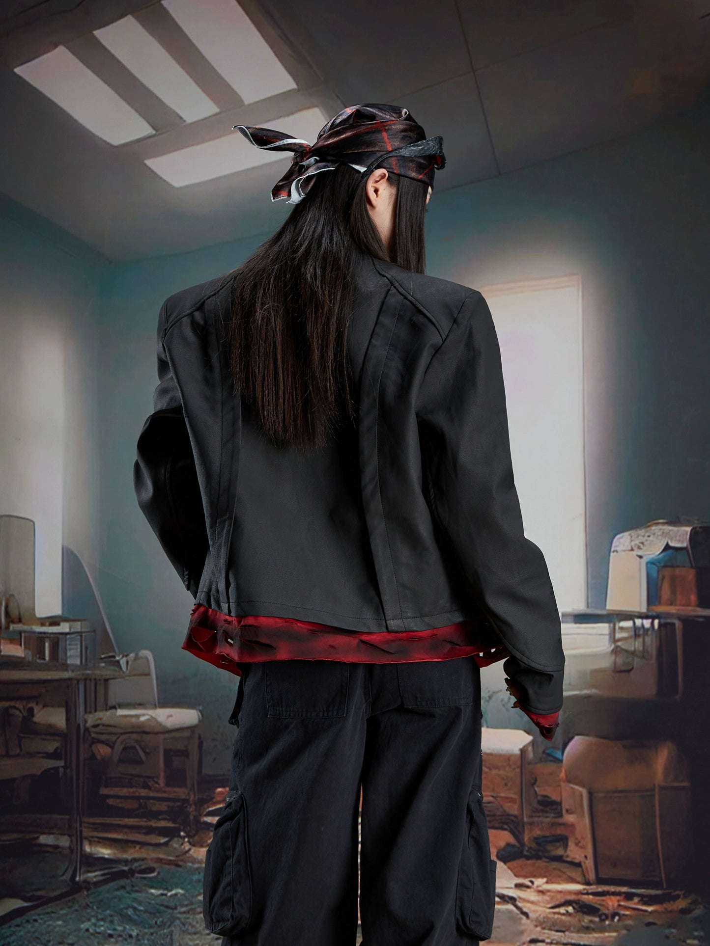 【25s Oct.】Dark Deconstructed Patchwork Leather Jacket