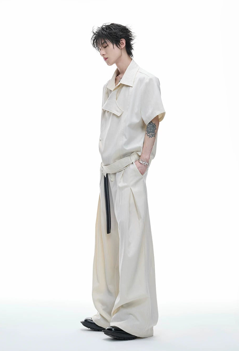 Embroidered Asymmetric Stripe Shirt Tee