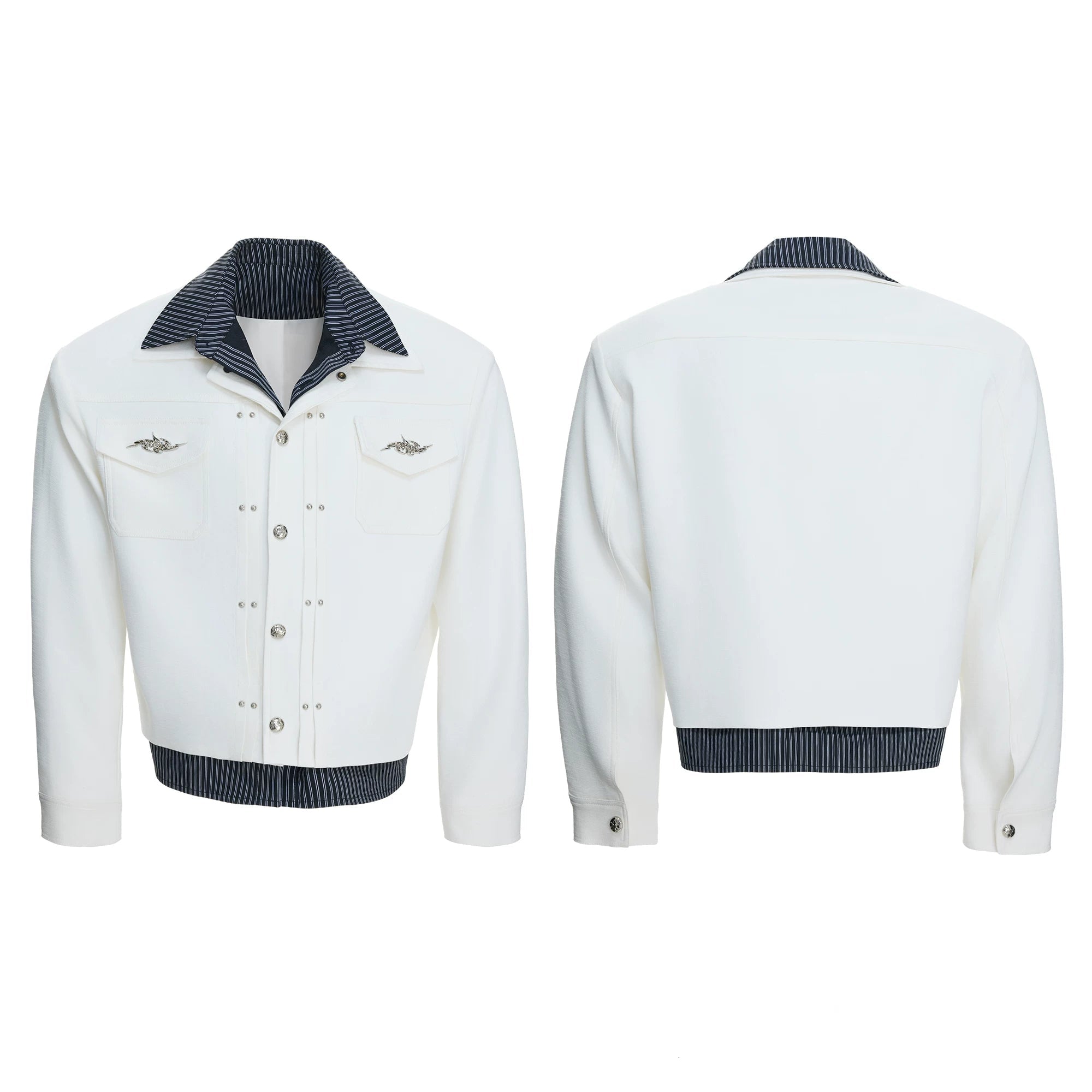 26s Feb.】Striped Faux-Layer Short Jacket