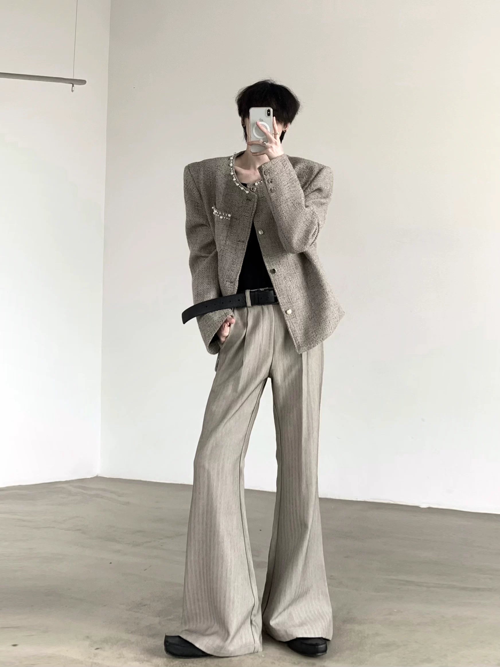 Old Money Pleated Striped Flared Trousers