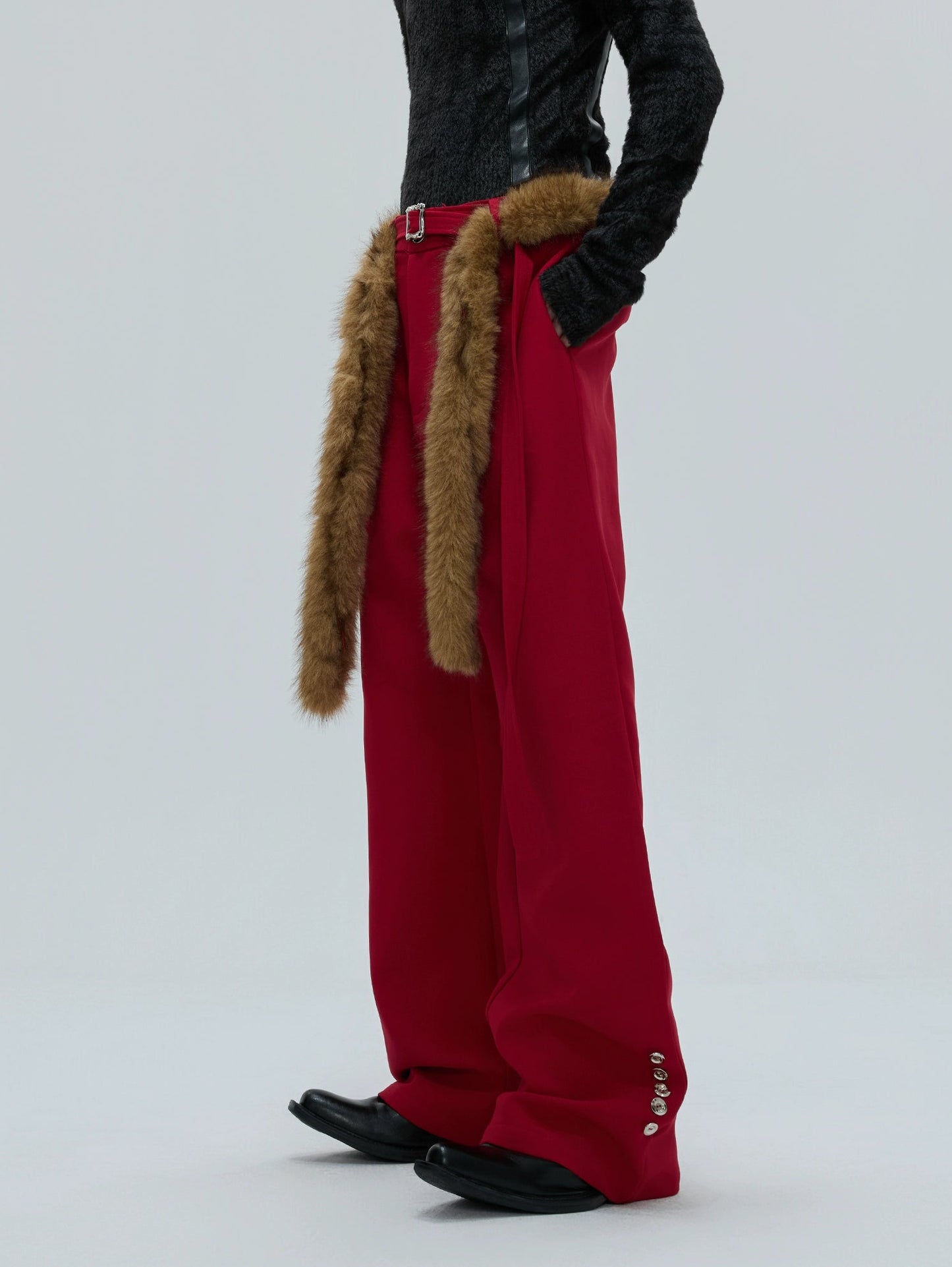【25s Nov.】Furry Ribbon Metal Button Trousers