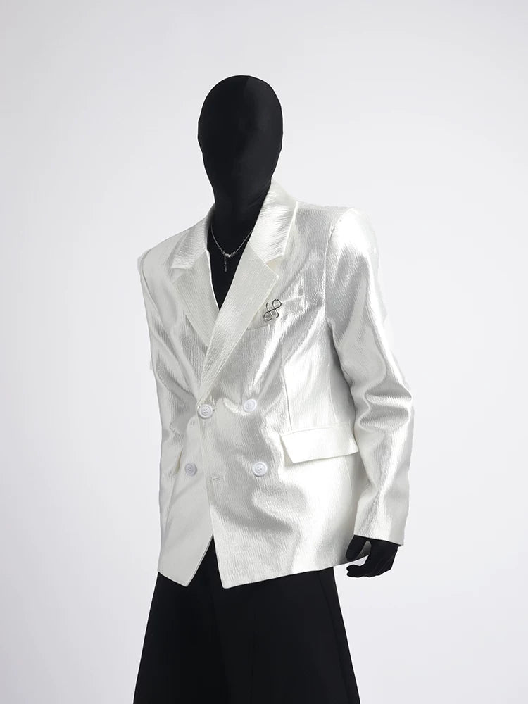 【26s Apr.】Pleated Double-Breasted White Blazer