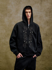 Vintage Embroidered Pearl Zip Hoodie
