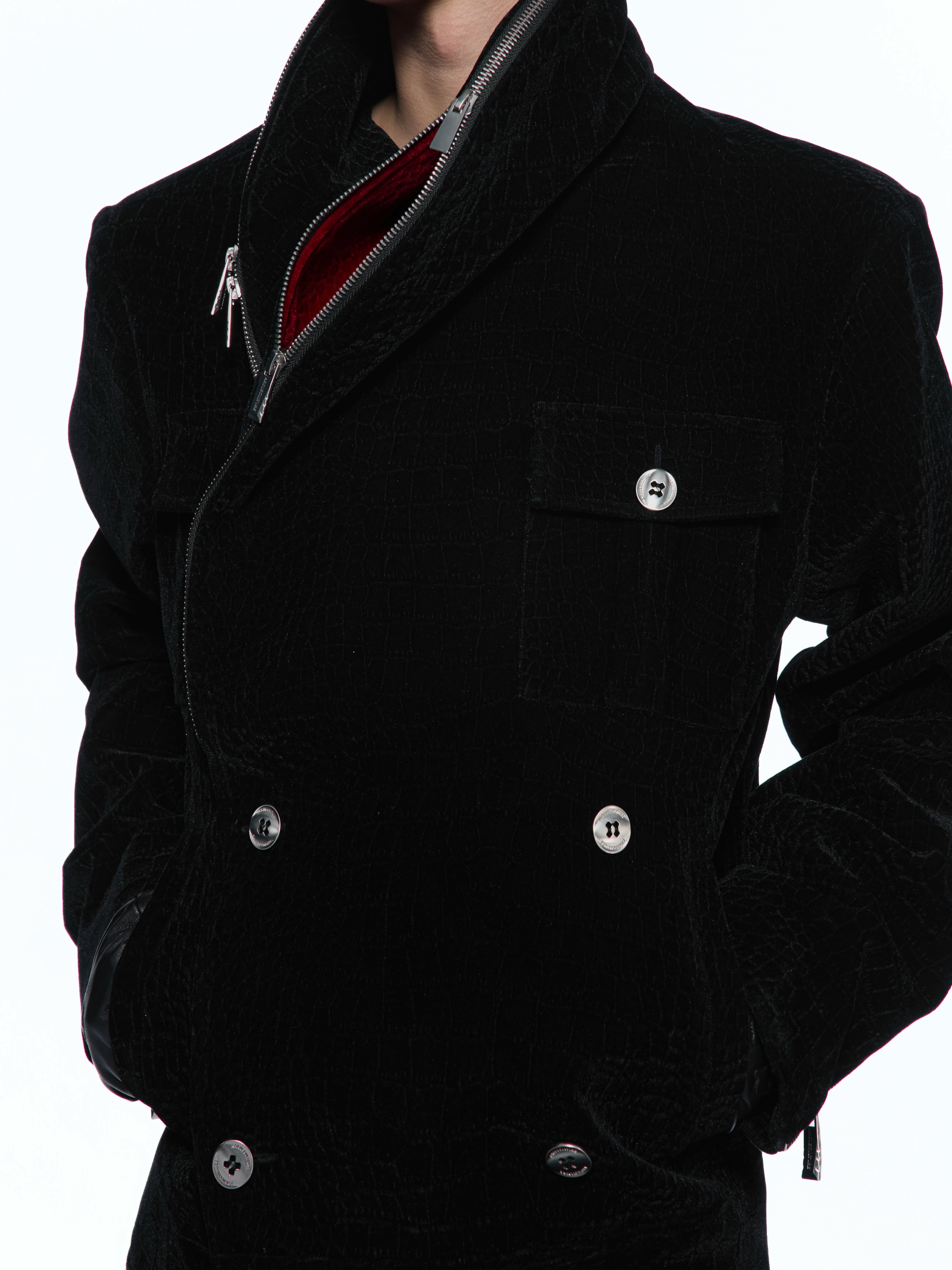 Custom Suede Crocodile Texture Slim Asymmetric Zip Jacket