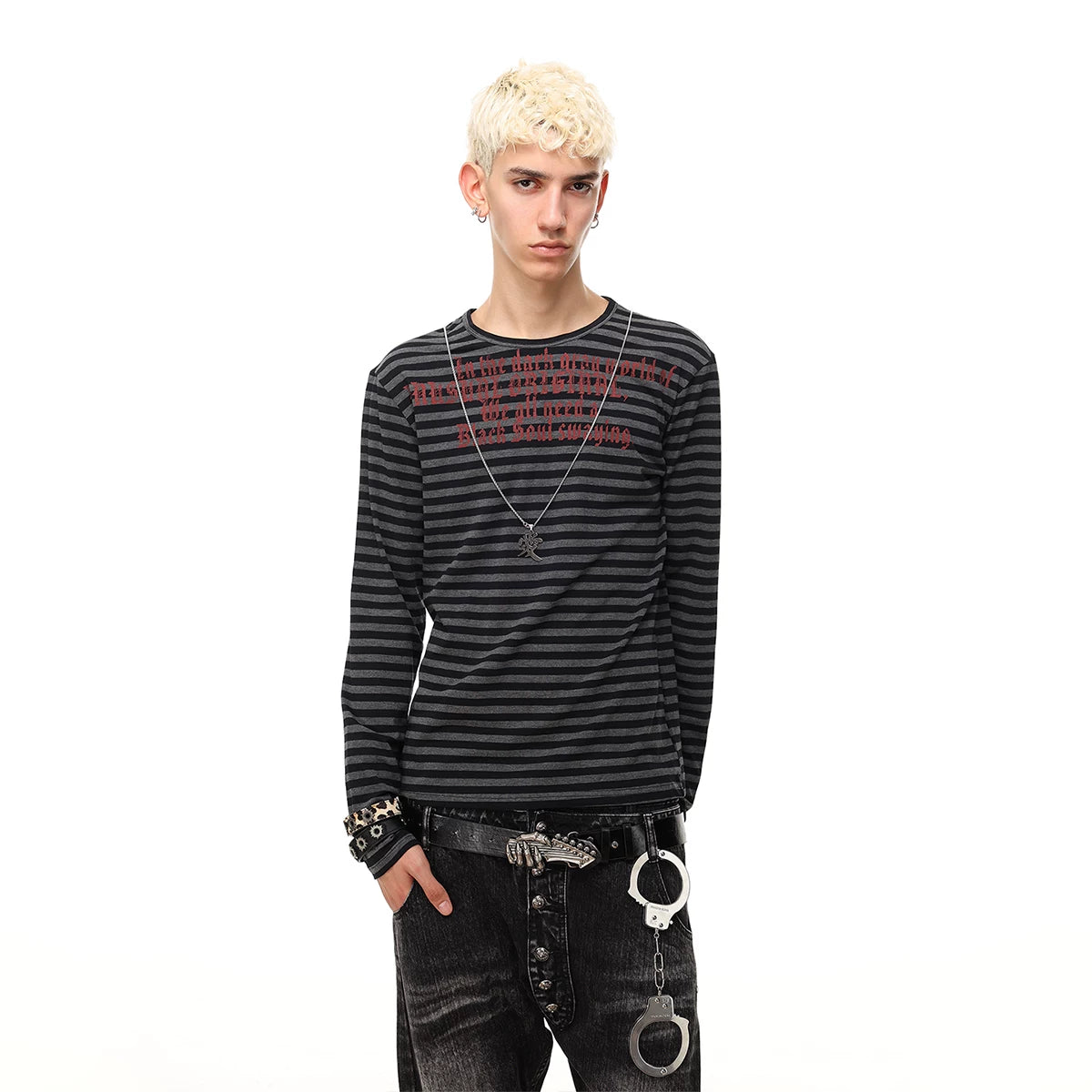 Gothic Letter Striped Long Sleeve Tee