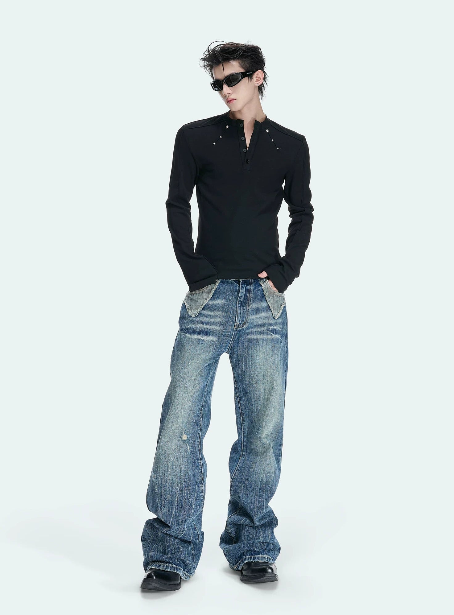 Deconstructed Studded Henley Tee