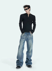 Deconstructed Studded Henley Tee