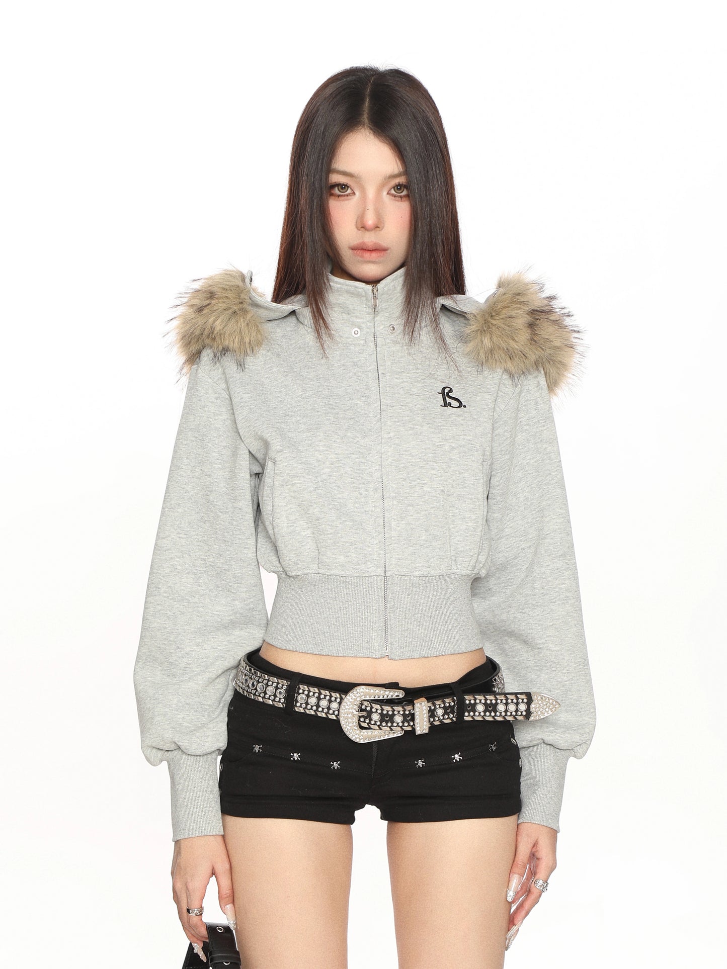 【25s Nov.】Detachable Fur Collar Hooded Short Jacket