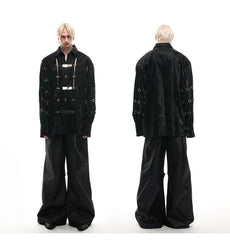 【25s Apr.】Hollow Out PU Leather Metal Clasp Jacket