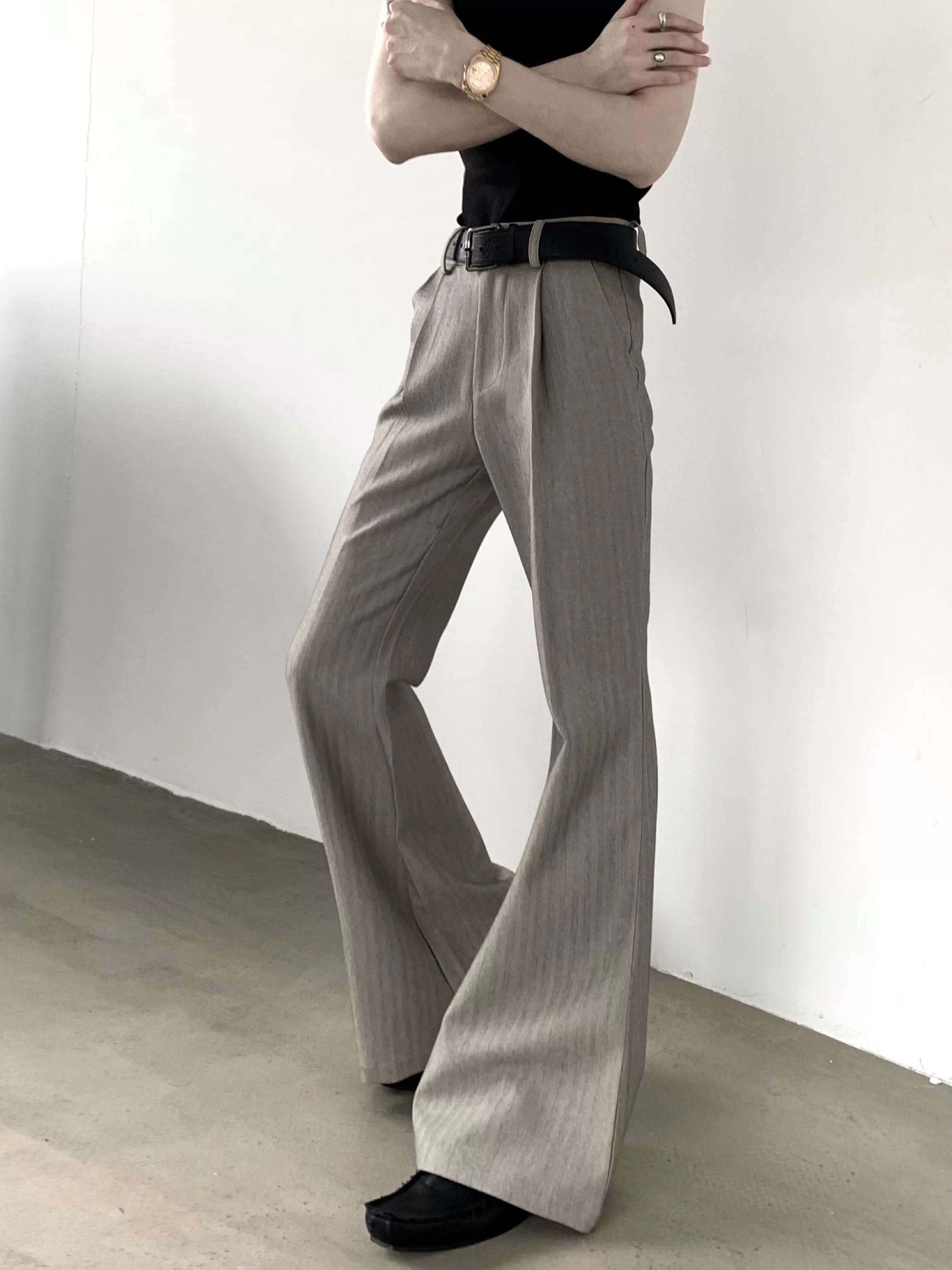Old Money Pleated Striped Flared Trousers