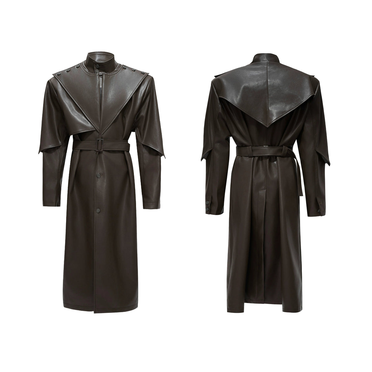 【25s Nov.】Deconstructed Stand-up Collar Copper Coin Button Leather Trench Coat