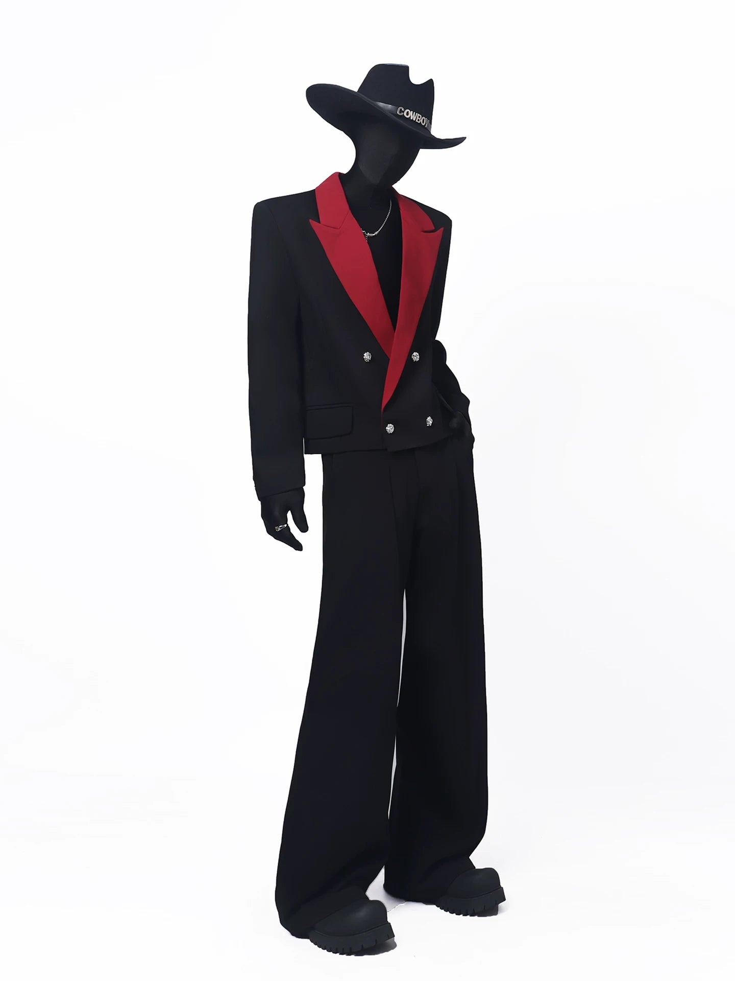 【26s May.】Black Red Contrast Cropped Structured Blazer