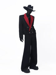 【26s May.】Black Red Contrast Cropped Structured Blazer