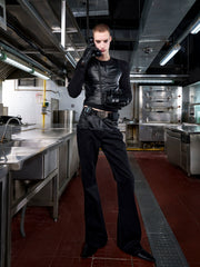 【25s Sep.】High Street Paneled Leather Bootcut Jeans